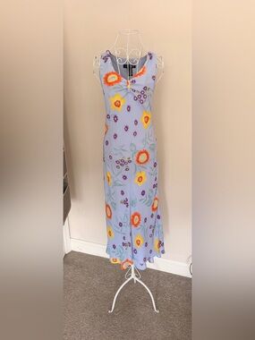 Jonathan Martin Studio Blue Floral Midi Dress Sleeveless Size 8